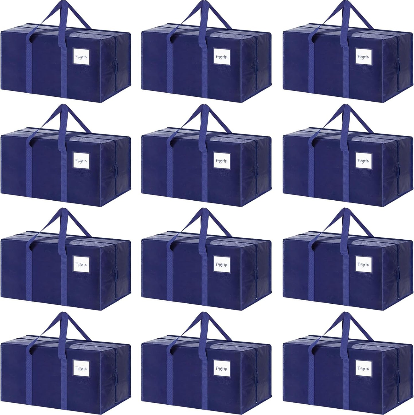 12 Pack Extra Heavy Duty Large Moving Bags with Strong Zipper & Comfortable Handles, Sturdy & Durable Clothes Storage Bags Totes Bins, Packing Moving Boxes for College Supplies, Dark Blue