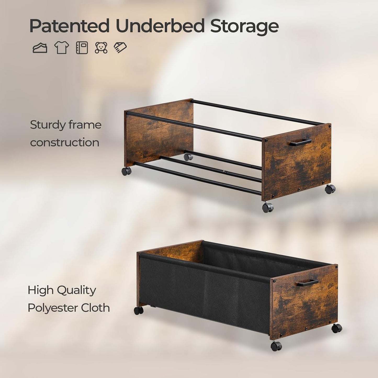 Under Bed Storage with Wheels, Under Bed Storage Containers, UnderBed Drawers with Metal Frame, for Clothes Shoes Blanket