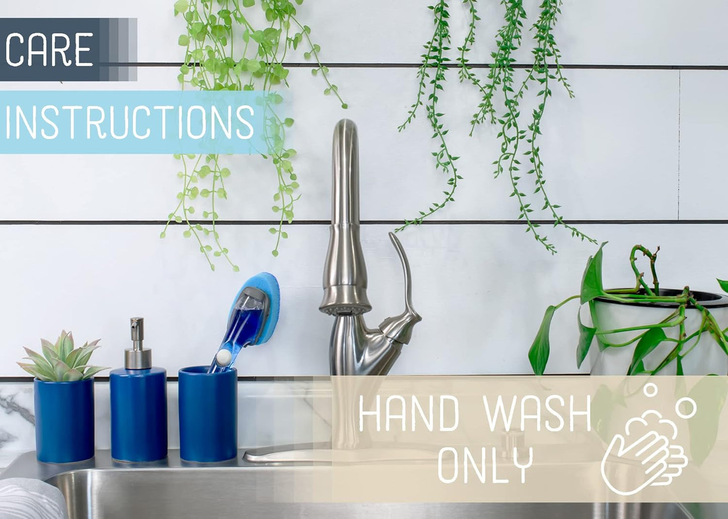 NAT & Jules Chic Modern Rounded 4.5 inch Ceramic Bathroom Accessories Set of 4 - Home Décor & Organization Perfect for Bath or Kitchen Household Essentials, Matte Blue