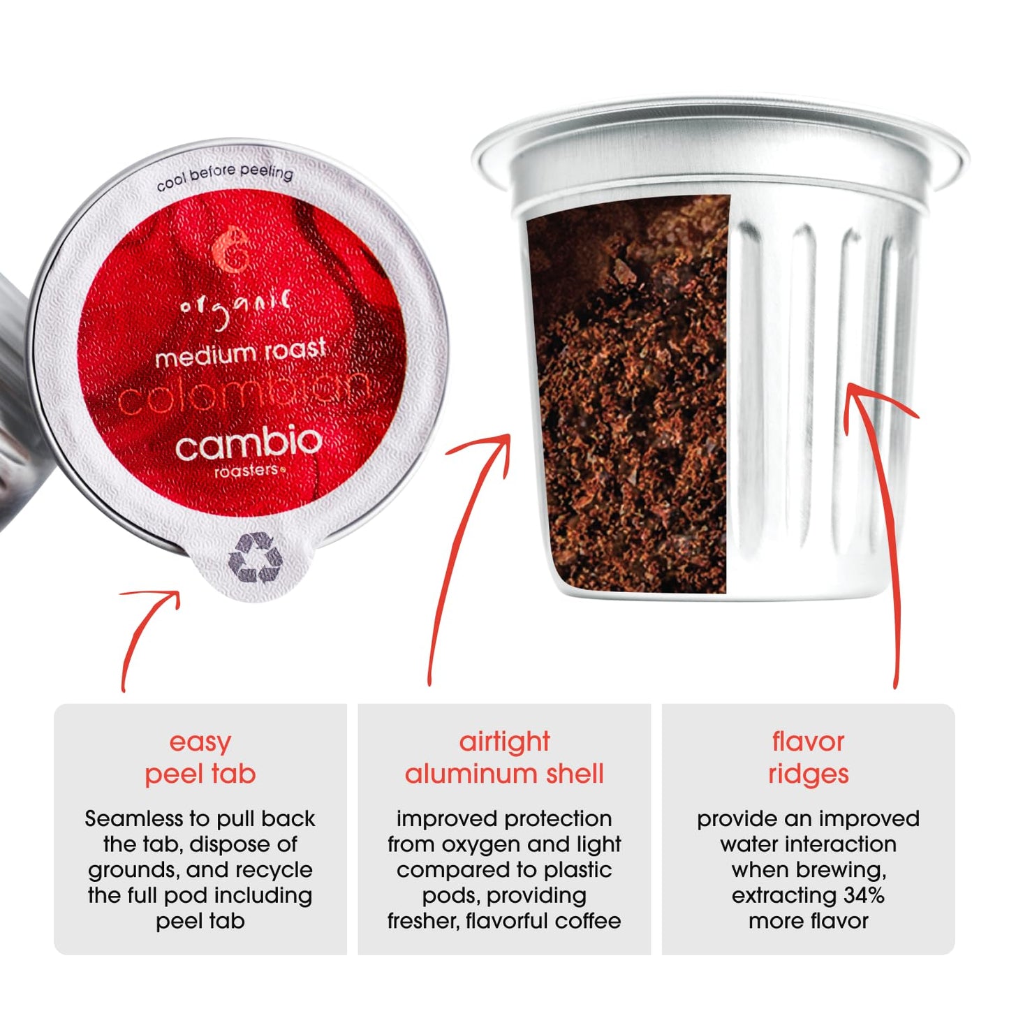 Cambio Roasters Colombian Organic Coffee K Cups for Keurig, Medium Roast Coffee K-Cup, Only Aluminum Keurig K Cups with Organic Beans, More Flavor & Longer Lasting Freshness, Medium Roast, 60 count