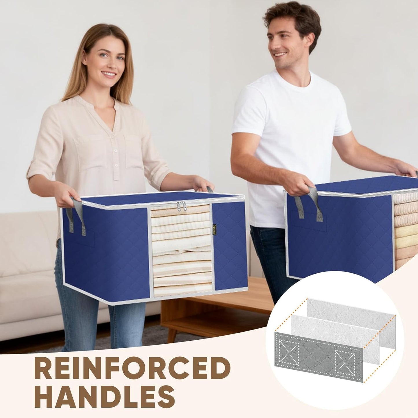 BALEINE 6 Pack Clothes Storage Bags, 16 Gallon Storage Containers with Reinforced Handle, Sturdy Zipper, Closet Organizer for Blanket, Comforter, Pillow, Bedding (Blue, 6 Pack)