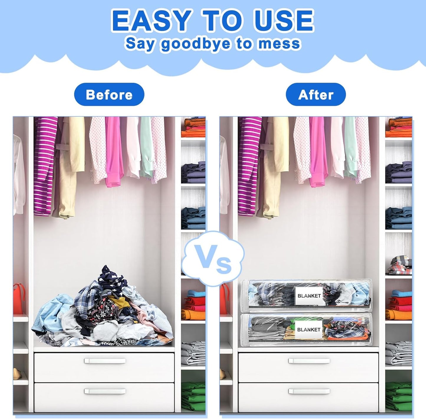 Kenning Set of 20 Clear Vinyl Zippered Storage Bags for Sheet Organizer Plastic Sweater Bags with Handle Pocket for Bed Blanket Throw Pillow Toys(White,11 x 15 x 4 Inch)