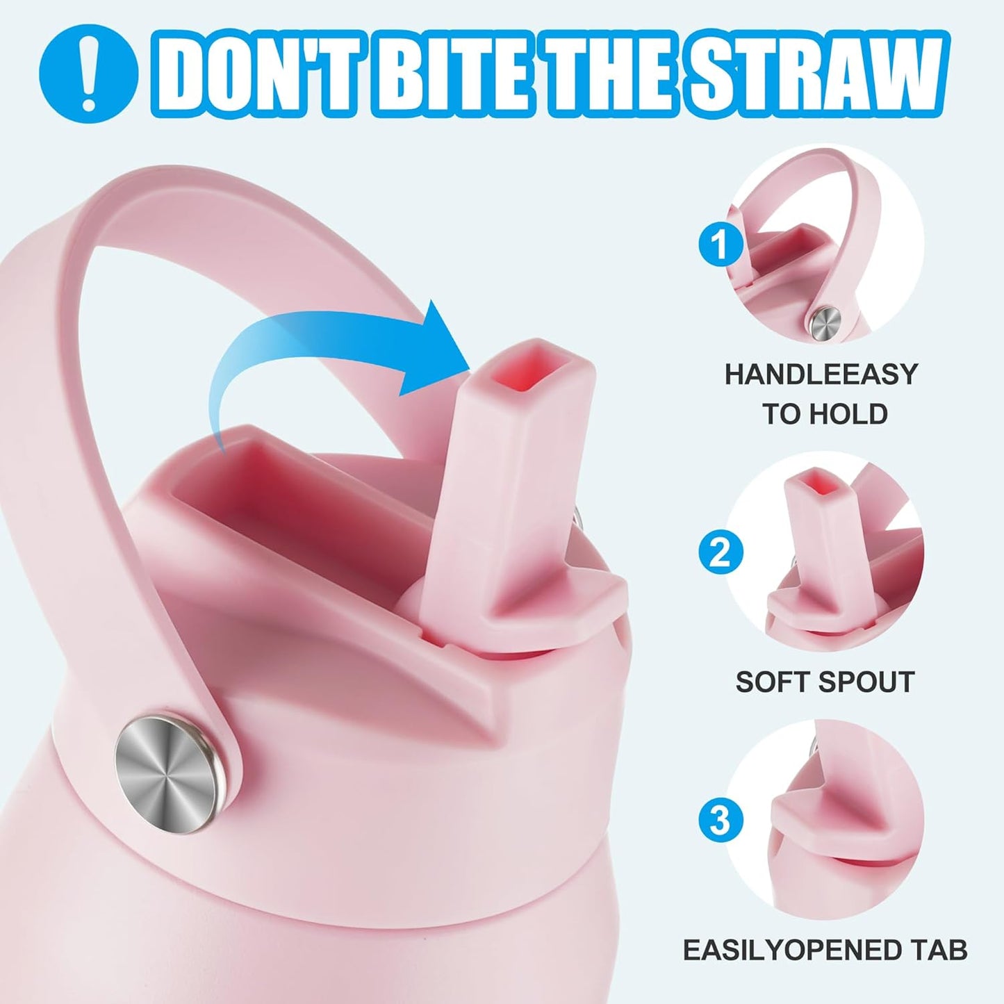 OLDLEY kids Water Bottle - 18oz Insulated Stainless Steel - Wide Straw Lid, Non Spill, Leakproof, Kids Water Bottle for School,Mermaid