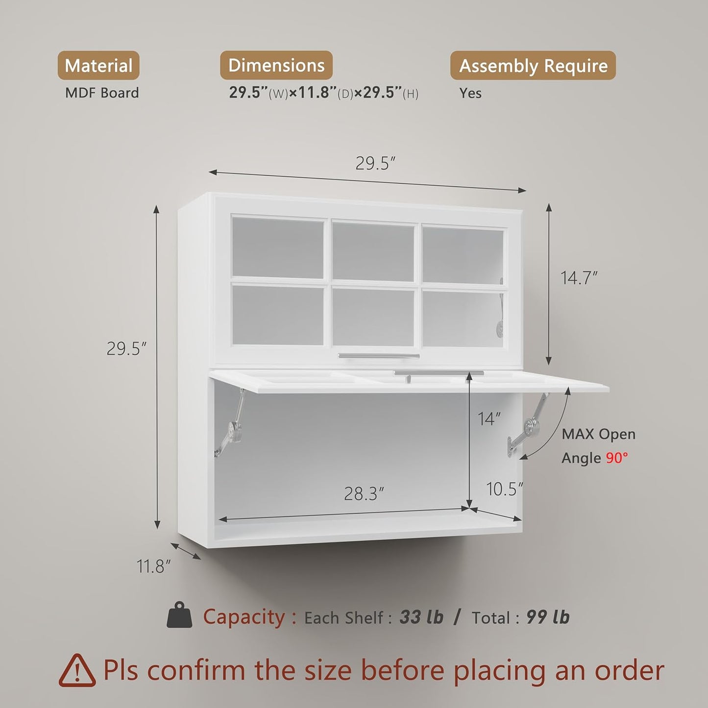 FIMELLO 29.5’’ Laundry Room Cabinets Wall Mounted, Bathroom Wall Cabinet, Cabinet Above Toilet, Hanging Display Cabinet, Kitchen Wall Cabinet with Glass Door, White