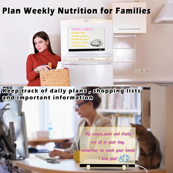 LED Note Board with Colors 12-Color Illuminated Acrylic Drawing Board - Dry-Erase Night Light with Stand for Home/Office/Gift/Festival (12" W x 8.5" H (Black))