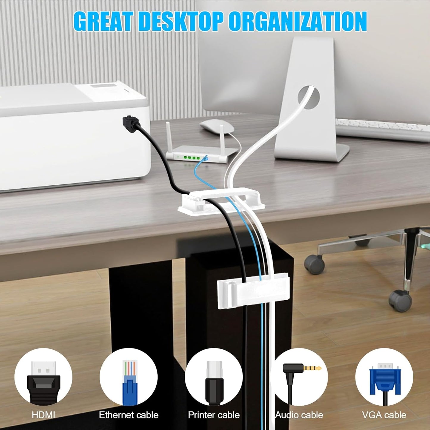 XHF 50 PCS Self Adhesive Cable Clips(L) White,Wire Clips Cable Management Wire Organizer Cord Holder for Under Desk, Car, Wall, TV PC Ethernet Cable