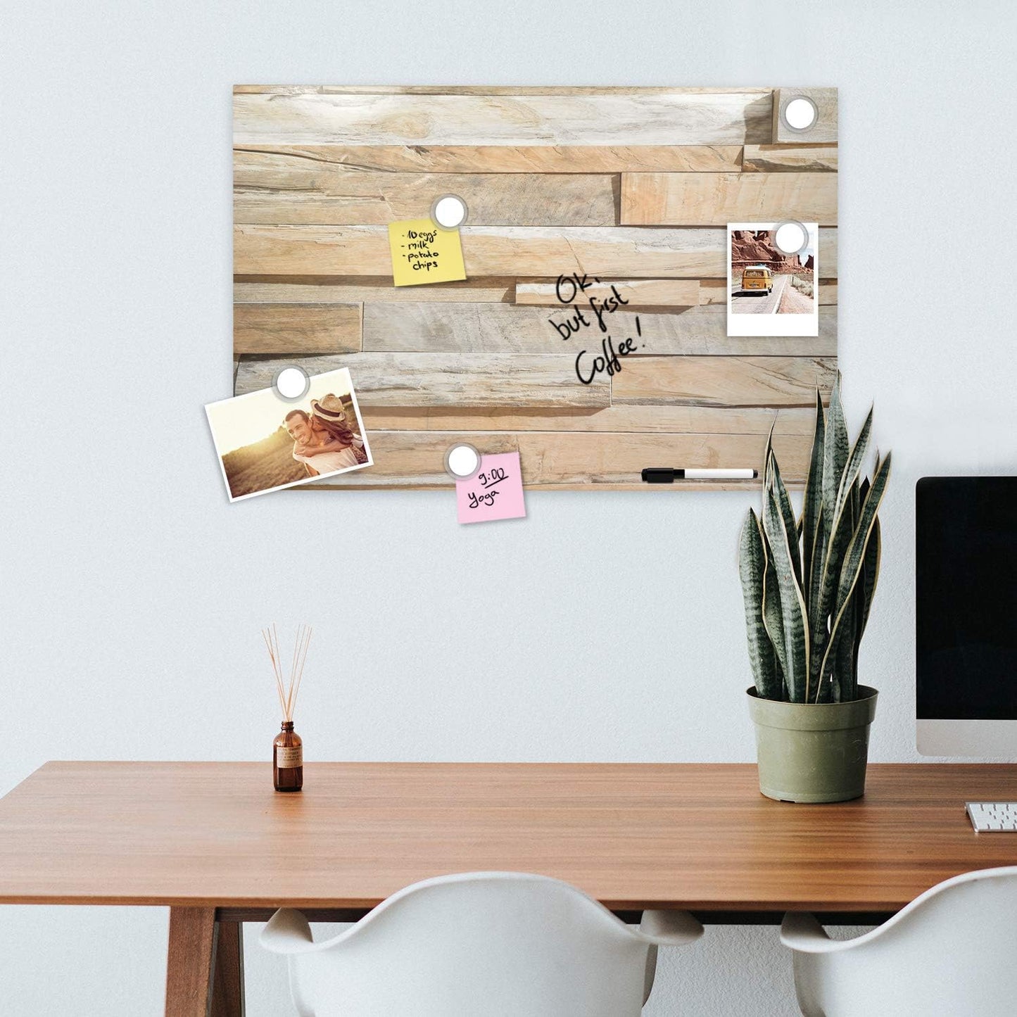 Navaris Magnetic Dry Erase Board - 16 x 24 inches Decorative White Board for Wall with Design, Includes 5 Magnets and Marker - Stone Wall