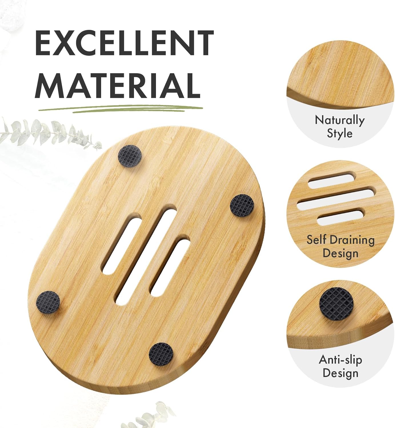 AmazerBath Bamboo Soap Holder, Bamboo Soap Dish, 2 Pack Soap Dishes for Bar Soap, Soap Tray Self Draining, Oval Soap Saver for Shower, Bathroom, Kitchen