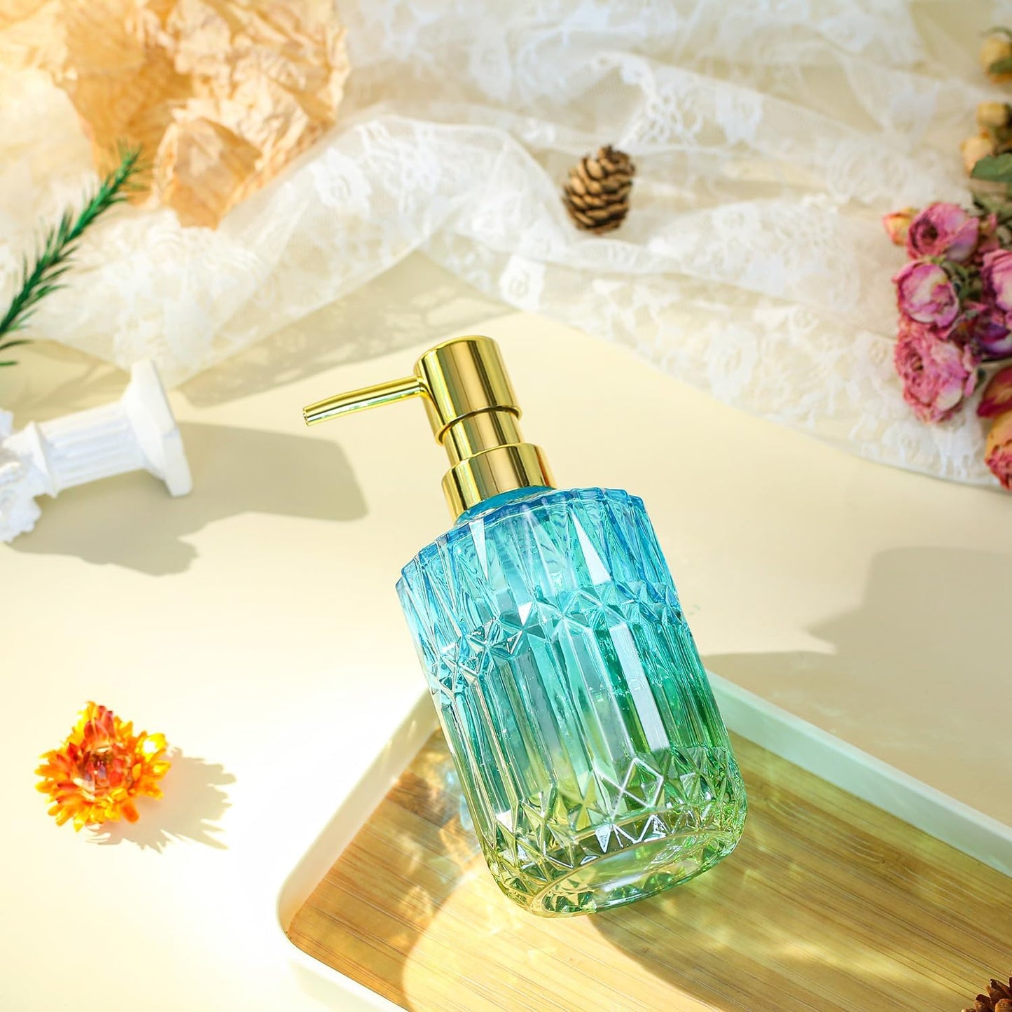 Soap Dispenser with Pump, Refillable Liquid Hand Soap Dish Soap Dispensers for Bathroom Counter, Kitchen Sink (Bluegreen)