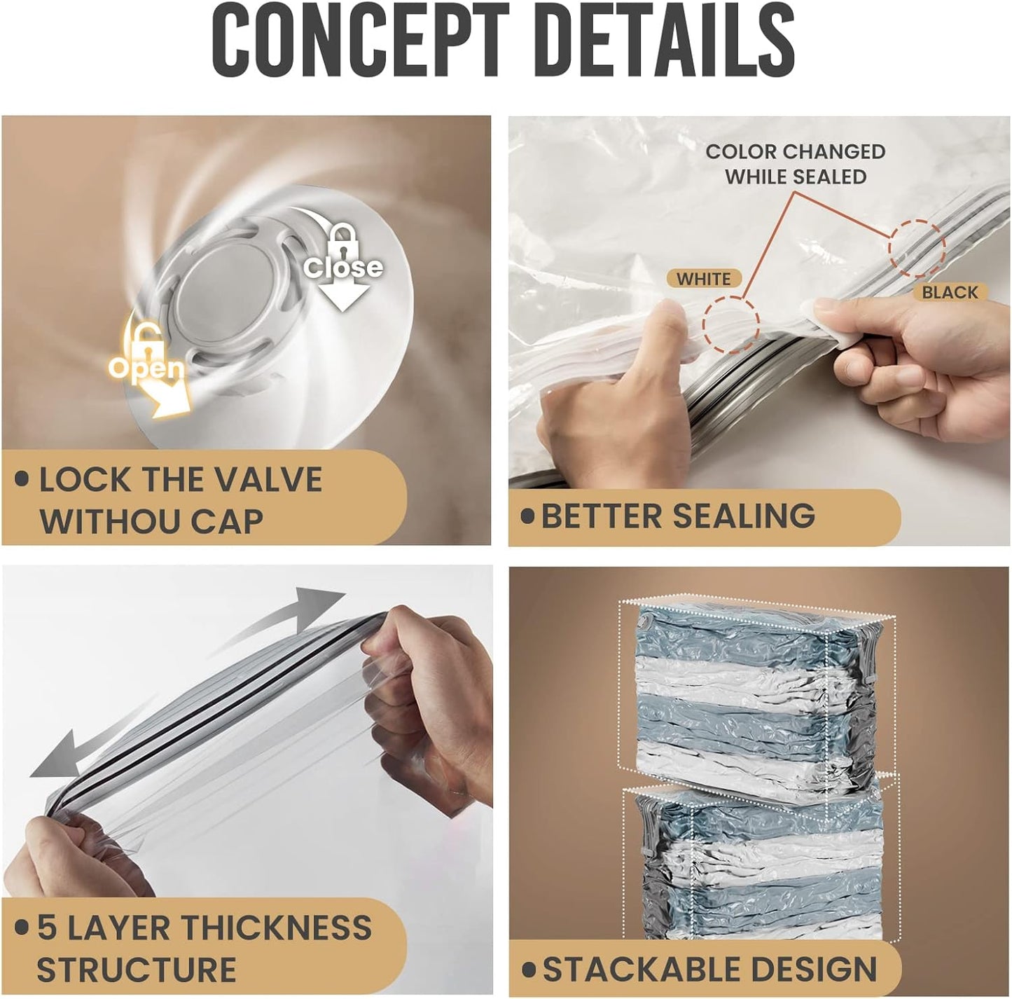 TAILI 10 Pack Vacuum Storage Bags, Space Saver Bags, Jumbo Cube 31x40x15 Inch, Extra Large Vacuum Sealed Bags for Comforters, Blankets, Bedding, Clothes, Closet Organization Space Saving, Cream