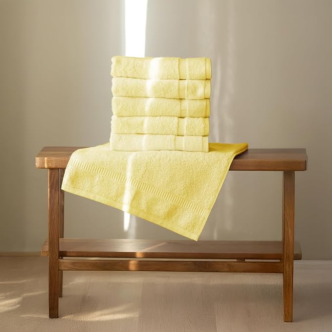 SALBAKOS 100% Turkish Cotton Hand Towel Set of 6 16x30 inch | Heirloom Quality | Hotel & Spa Collection | Soft, Super Absorbent, Long Lasting Hand Towels | Made in Turkey (Yellow, 6 Hand Towels)