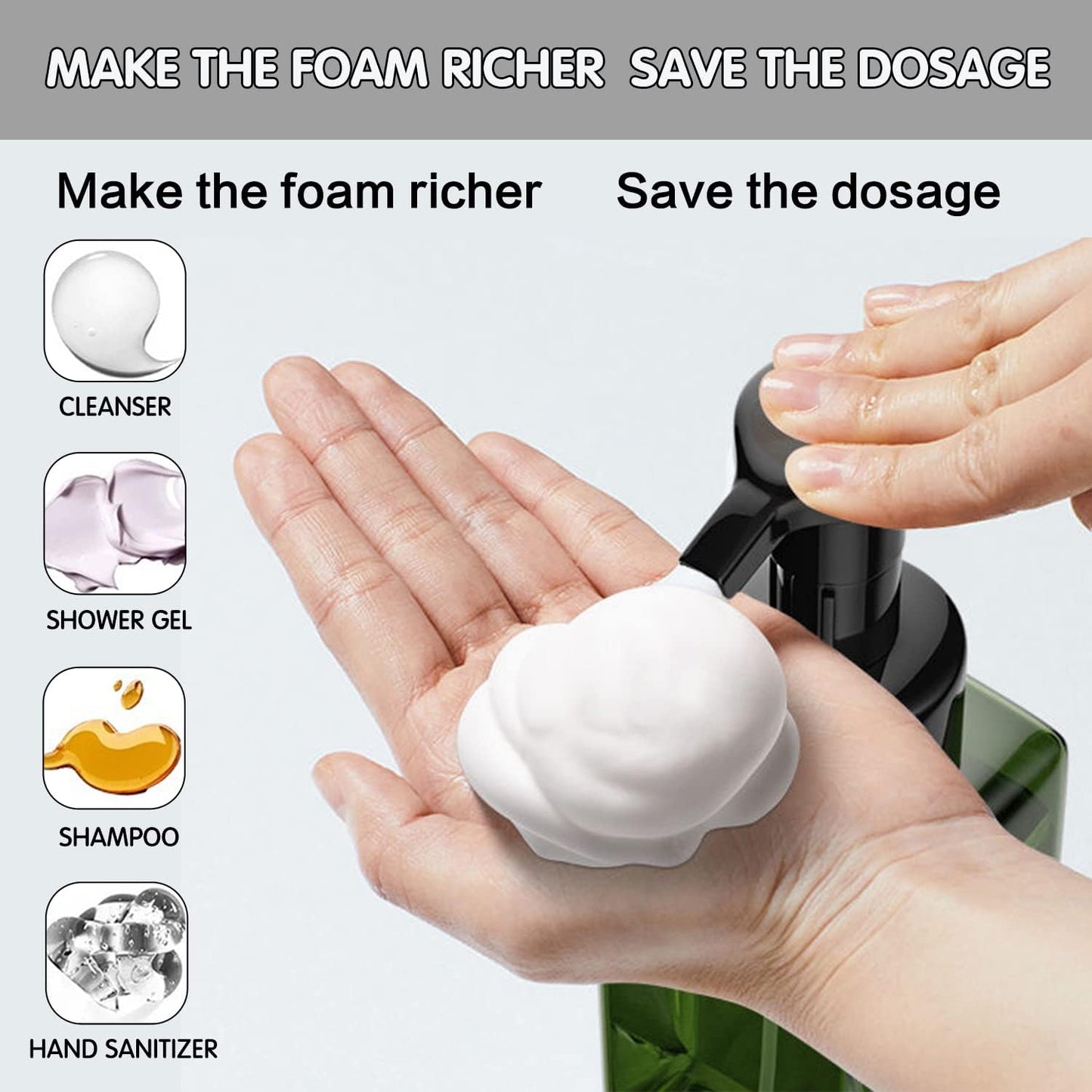 2 PCS-Foaming Soap Dispenser, Hand Soap Dispenser, Refillable Foam Liquid Hand Soap Empty Plastic Pump Bottle Container for Bathroom Vanities, Kitchen Sink, Hospital, Clinic（17 oz ） (Green)