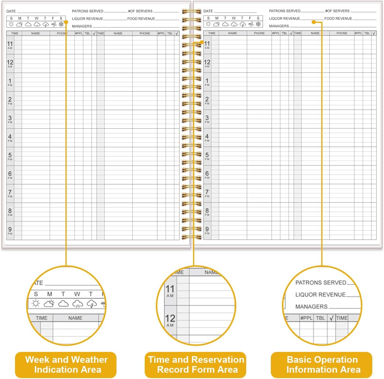 Reservation Book for Restaurant, Table Reservations, Spiral bound Restaurant Dinner Reservations 365 Days 384 Pages, 8.5” x 11'' Red