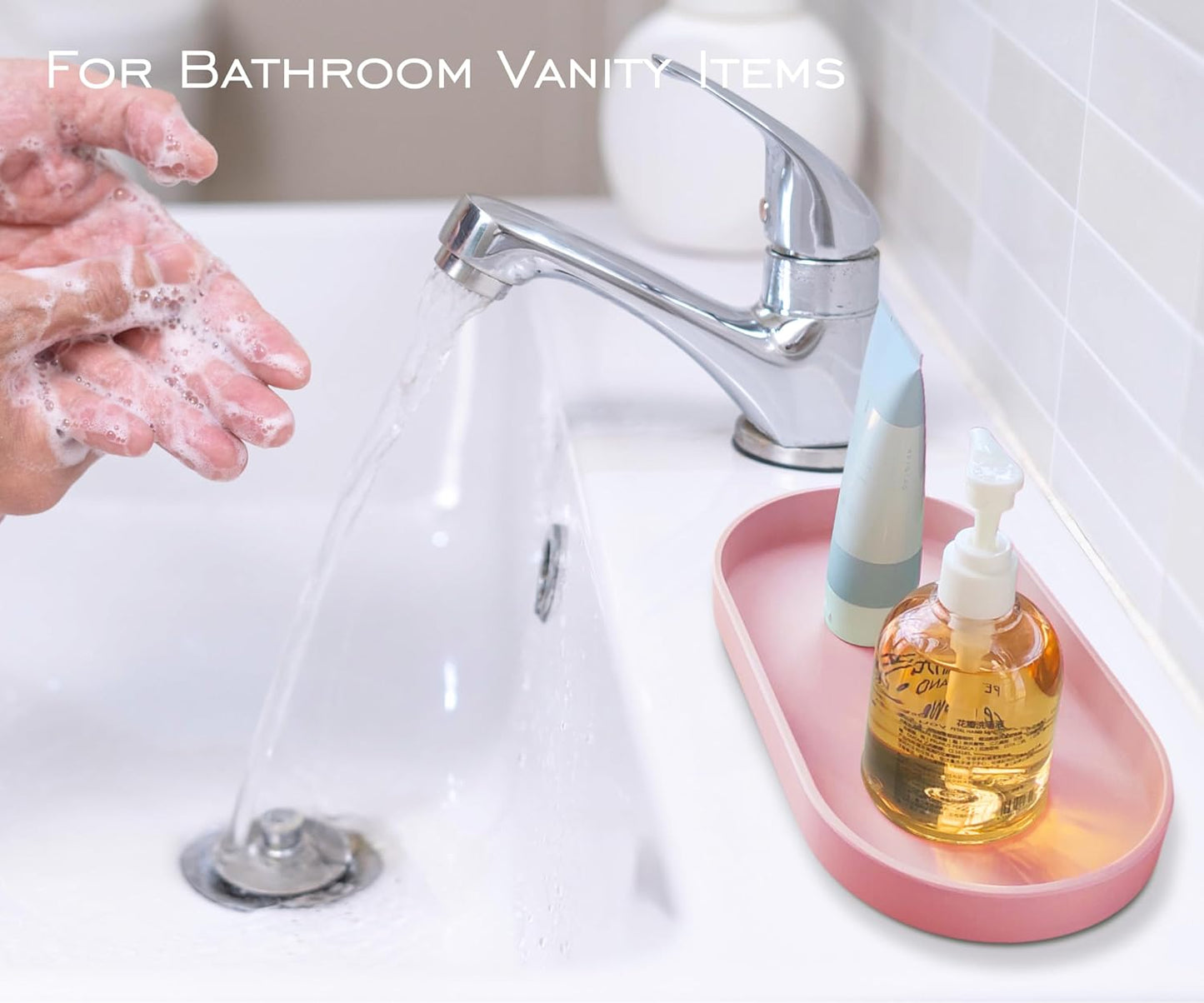 Pink Small Tray (10 inch), Oval Tray for Bathtub Bathroom Vanity Items, Countertop Organizer, Soap, Perfume.