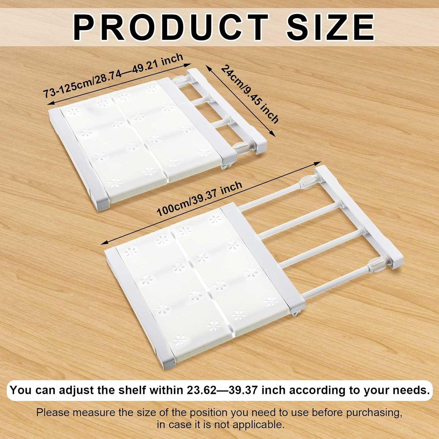 Gerrii 2 Pcs Closet Tension Shelf Rod Expandable Shelf Locker Organizer Adjustable Metal Storage Rack Scalable Layered Divider Separator for Cabinet Wardrobe Kitchen Bathroom (28.74''-49.21'')