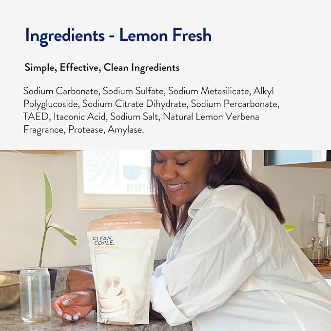 The Clean People Dishwasher Pods - Cuts Grease & Rinses Sparkling Clean - Residue-Free - Phosphate Free Dishwashing Pods - Lemon, 30 Pack