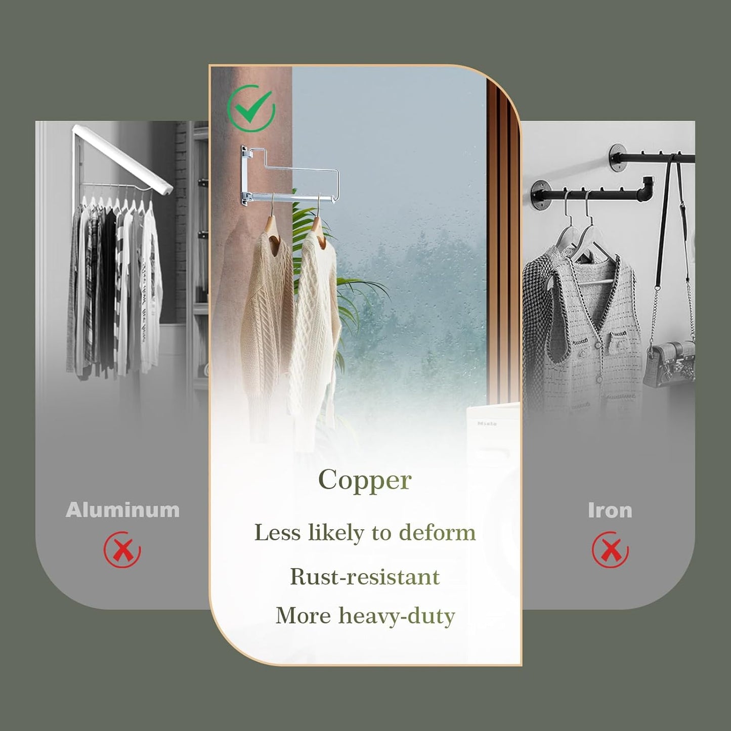 NEWRAIN Chrome Clothes Drying Rack, Wall Mounted Swing Arm Hanger for Laundry Room, Garage, Indoor & Outdoor Use