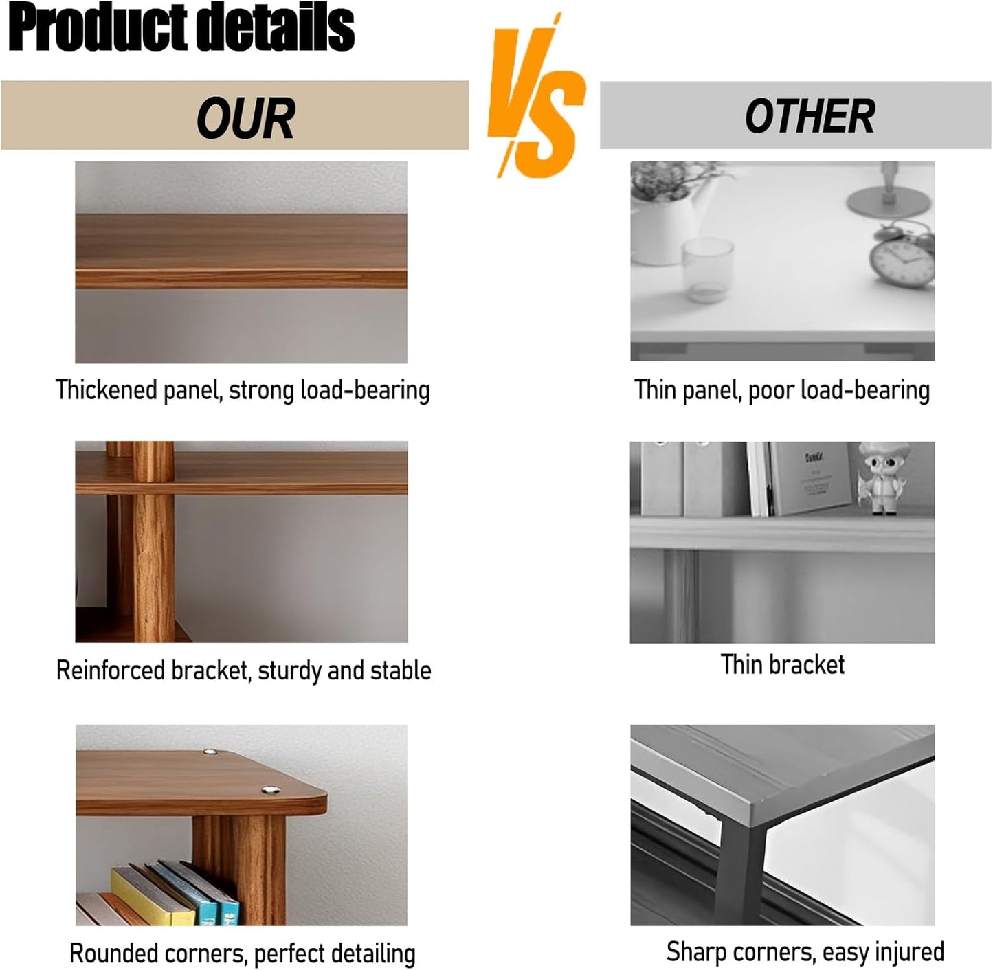 Wood Office Desk Top Shelf Organizer, 3 Tier Desktop Bookshelf with Storage for Small Spaces, Bookcase Tabletop Shelves for Office, Home, Dorm