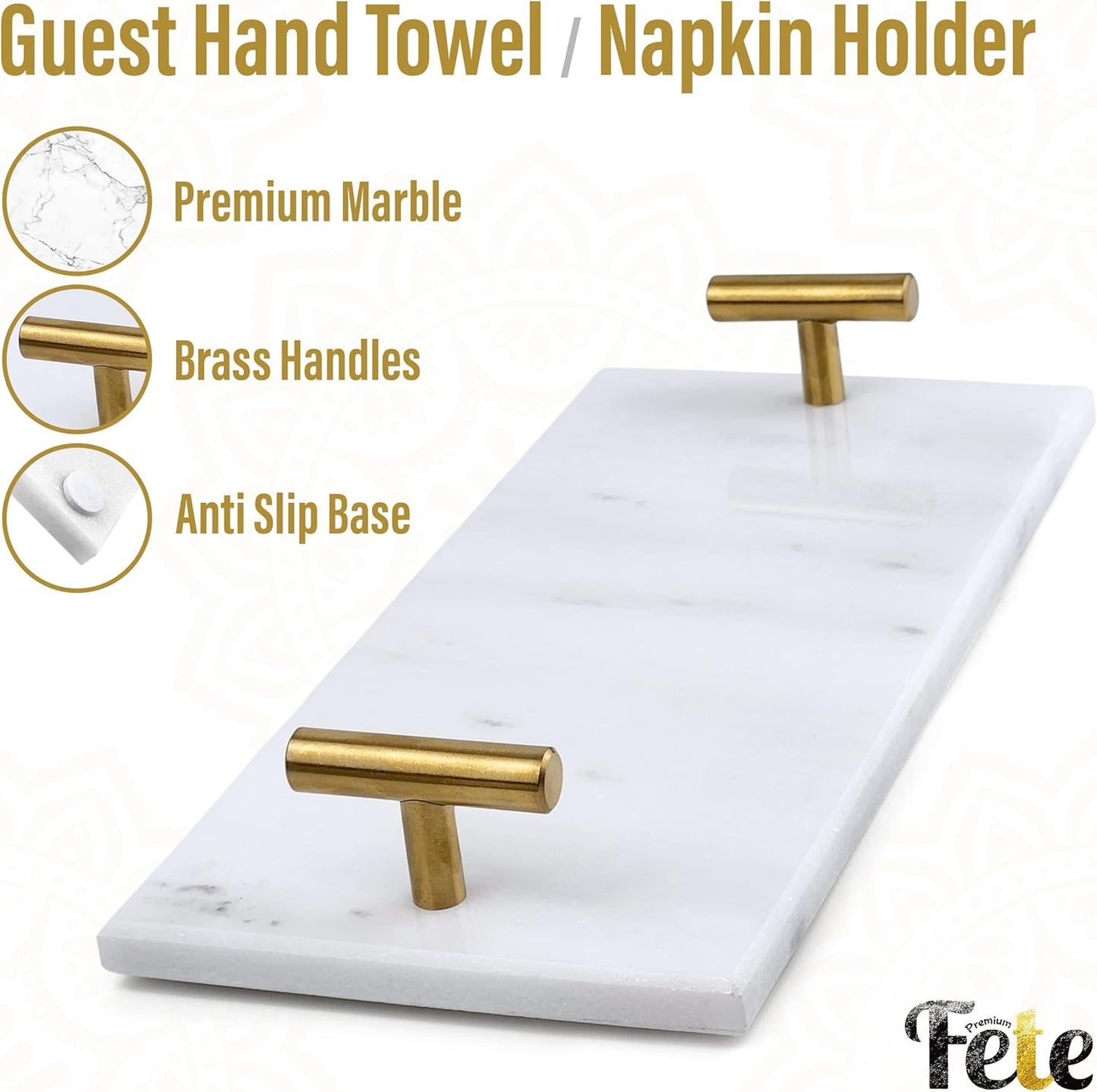 Guest Towel Holder Tray for Bathroom - White Marble-Tray - Napkin Holder for-Bathroom - Paper Hand Towel Holder.