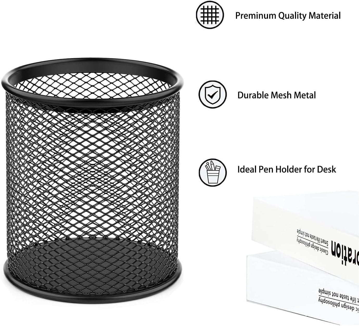 Pen Holder Mesh Pencil Holder Metal Pen Holder Cup Pencil Cup Holder for Desk Office Pen Organizer Black, 4 Pack