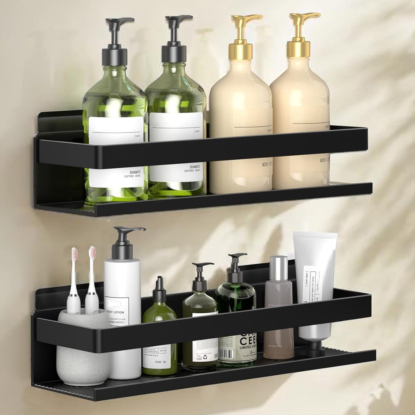 Aluminum Shower Rack 2-Pack 11.8in, Stick-on Bathroom Rack, Thickened and Sturdy Bathroom Storage Rack Wall-Mounted, no Punching and no Drilling Installation Methods(2 Layers 11.8in)