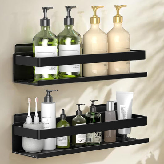 Aluminum Shower Rack 2-Pack 11.8in, Stick-on Bathroom Rack, Thickened and Sturdy Bathroom Storage Rack Wall-Mounted, no Punching and no Drilling Installation Methods(2 Layers 11.8in)