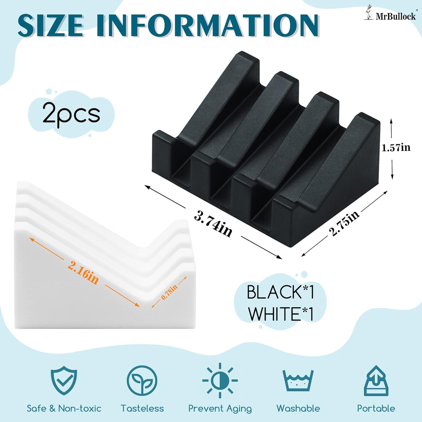 Silicone Soap Dish for Bar Soap Holder for Shower Bathroom Self Draining Waterfall Drying Tray Keep Soap Bars Dry Clean & Easy Cleaning (White+Black, 2)