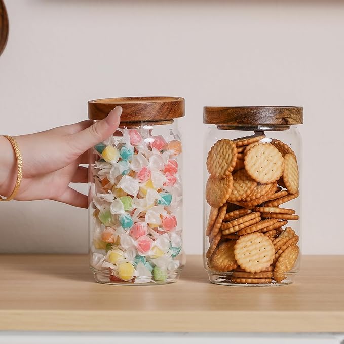 Glass Jar with Lid 3.54 Inch Wide, 25 OZ Airtight Food Storage Containers Glass Set for Coffee Beans| Sugars| Candy, 2 Pack