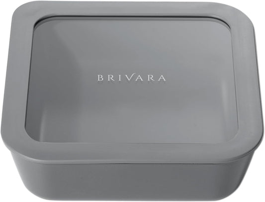 Ceramic Coated Glass Food Storage Container | No PTFE, PFOA, PFAS, and BPA | Reusable Non Toxic Meal Prep Container with Glass Lid | Easy To Store | 5 Cup Square [Smoke]