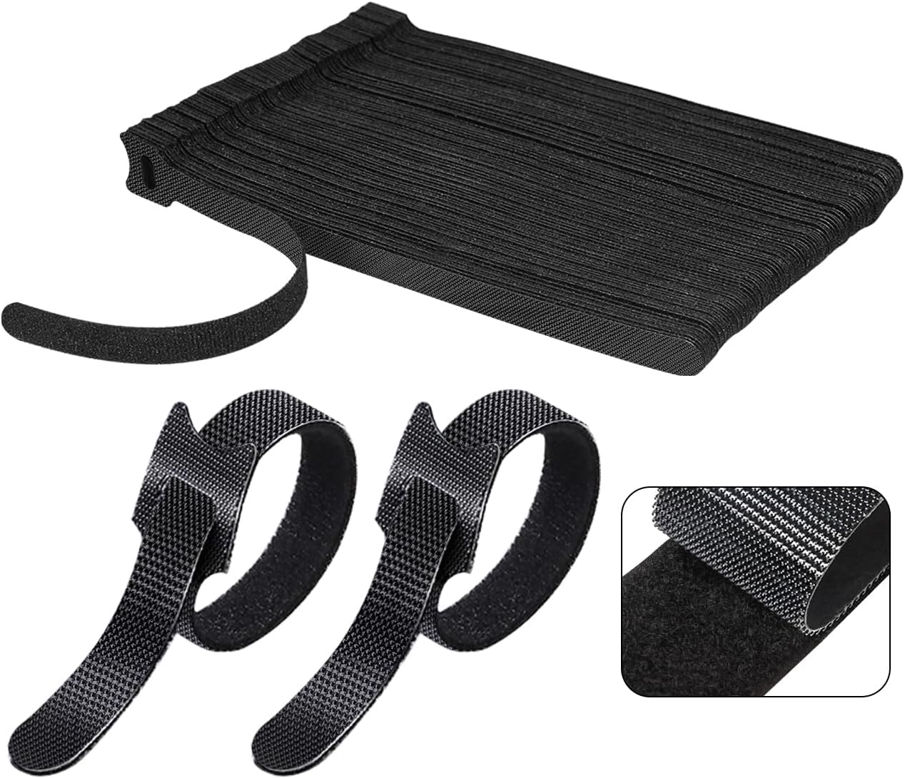 100 PCS 8 Inch Reusable Cable Ties, Adjustable Cable Management Wire Straps with Hook and Loop, Multi-purpose for Home, Office and Data Centers Organizer by QINGLER