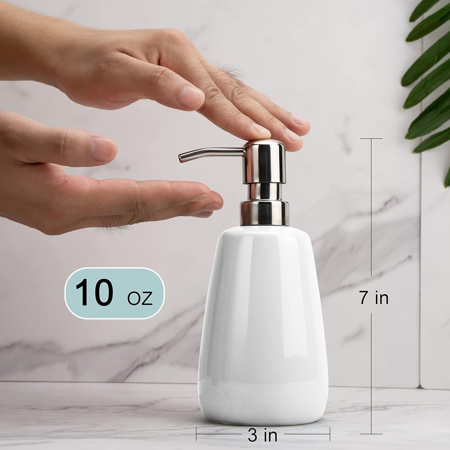 Hand Soap Dispenser Ceramics Bottles with Stainless Steel Pump Bathroom Empty Shampoo Bottles 10oz/300ml 2.76 inches Tall and 1.18 inches Wide