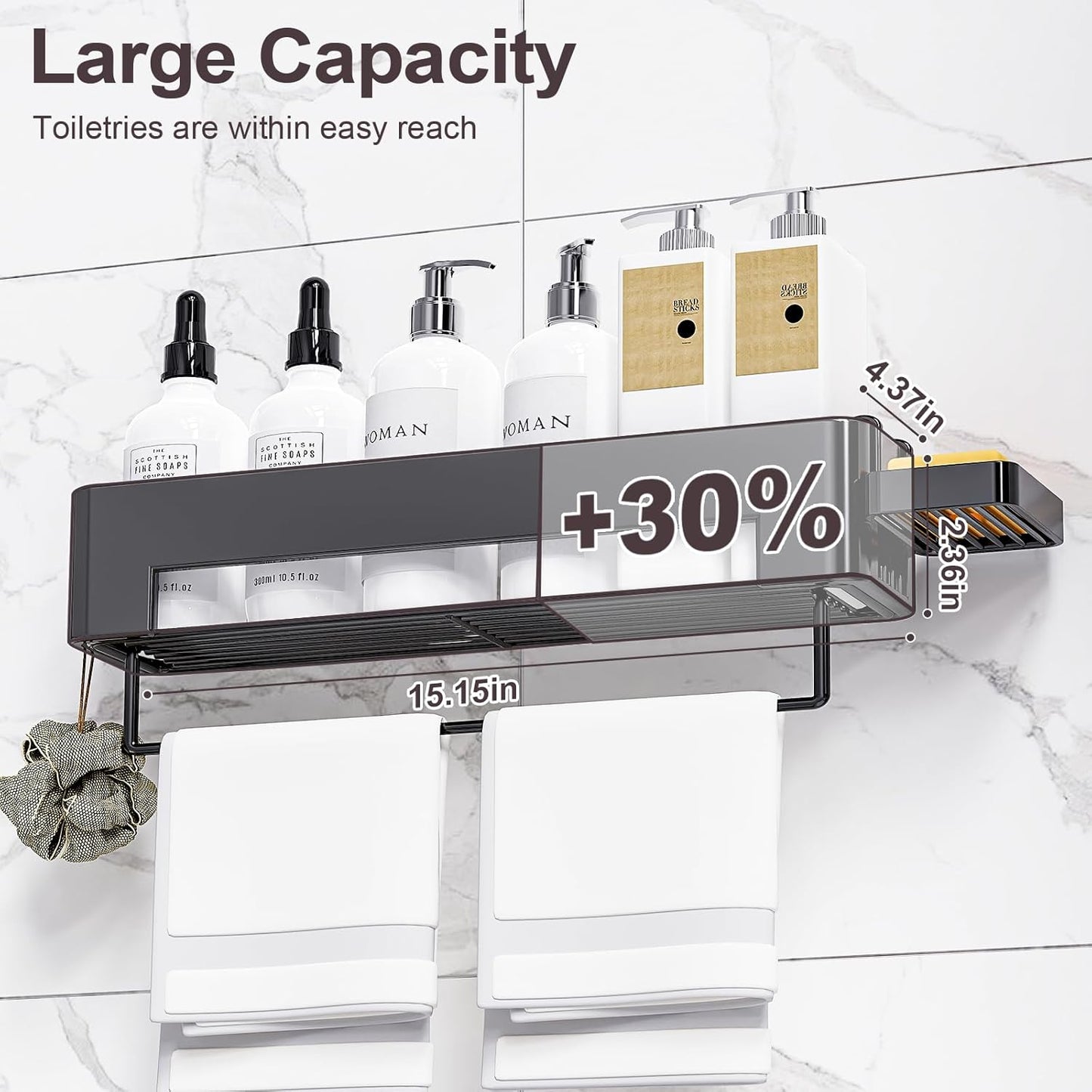 Large Shower Caddy, 4 Pack Adhesive Shower Organizer, 15.15in Large Capacity Bathroom Shelves, No Drilling for Bathroom Organizers and Storage & Home Decor & Kitchen (black)