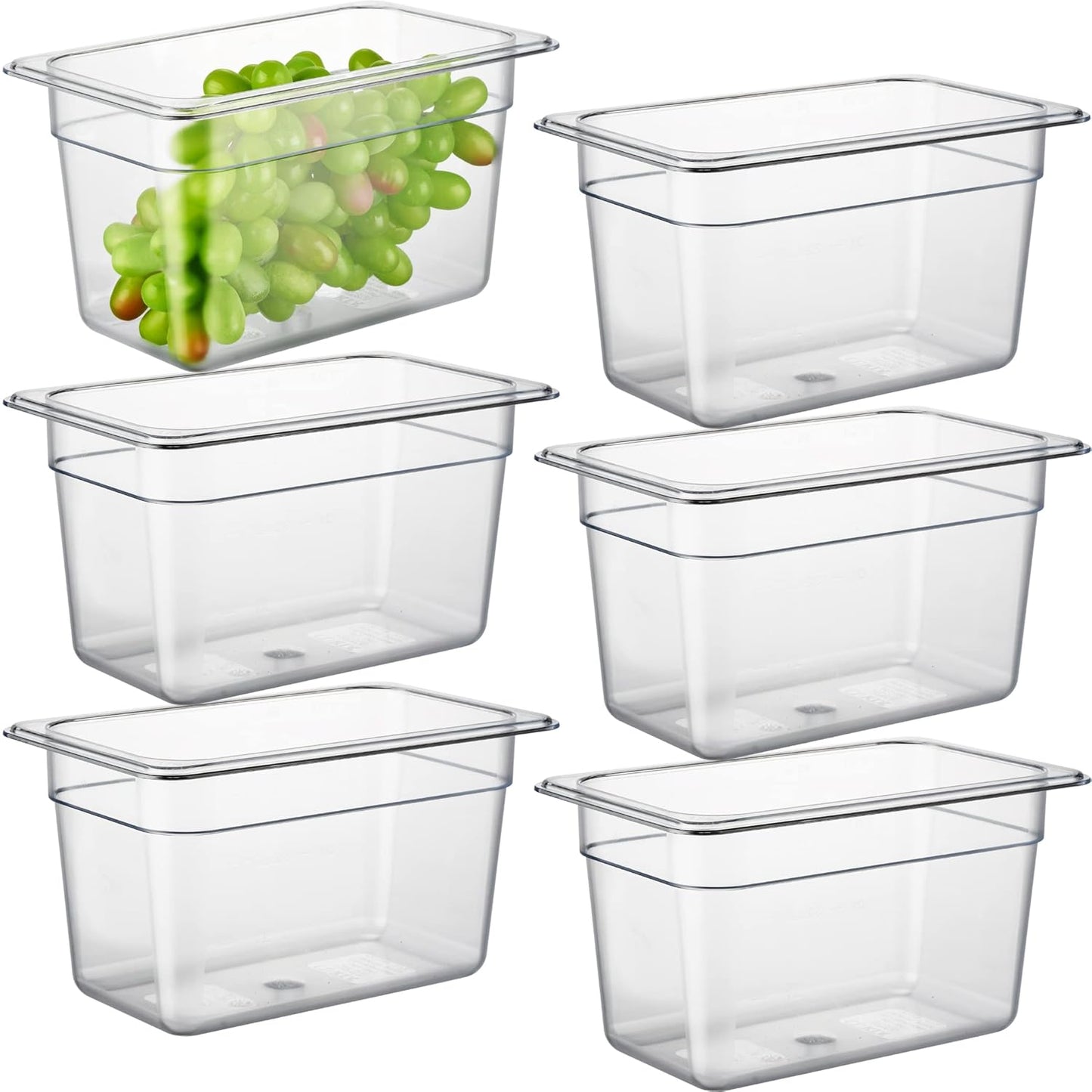 CURTA 6 Pack NSF Food Pans, 1/4 Size 6 Inch Deep, Commercial Polycarbonate Plastic Clear Freezer-Safe