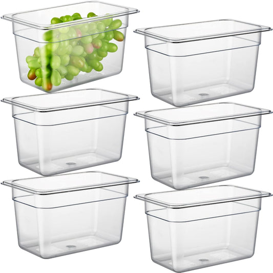 CURTA 6 Pack NSF Food Pans, 1/4 Size 6 Inch Deep, Commercial Polycarbonate Plastic Clear Freezer-Safe