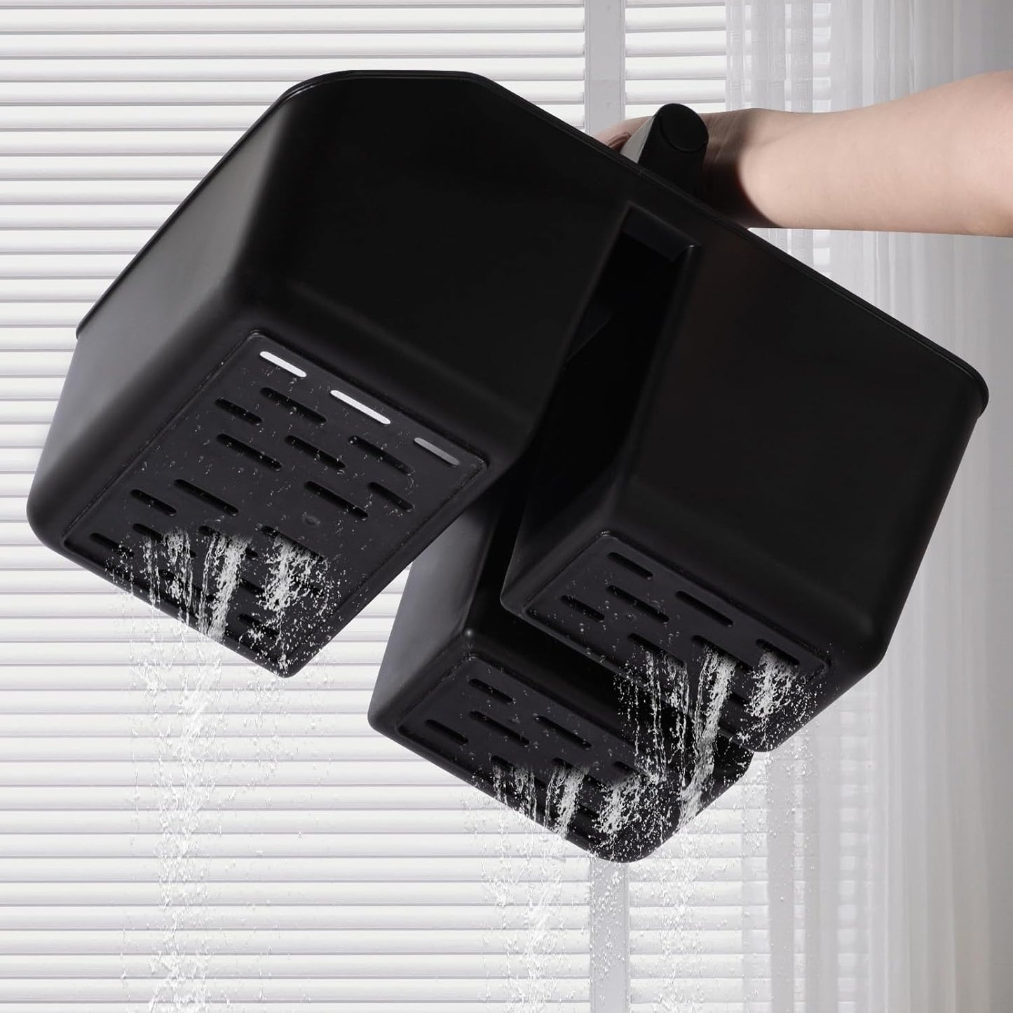 rejomiik Portable Shower Caddy Basket with Bamboo Handle, Plastic Cleaning Caddy Bathroom Organizer Tote for College Dorm Essentials, Bath Toy Storage, Black