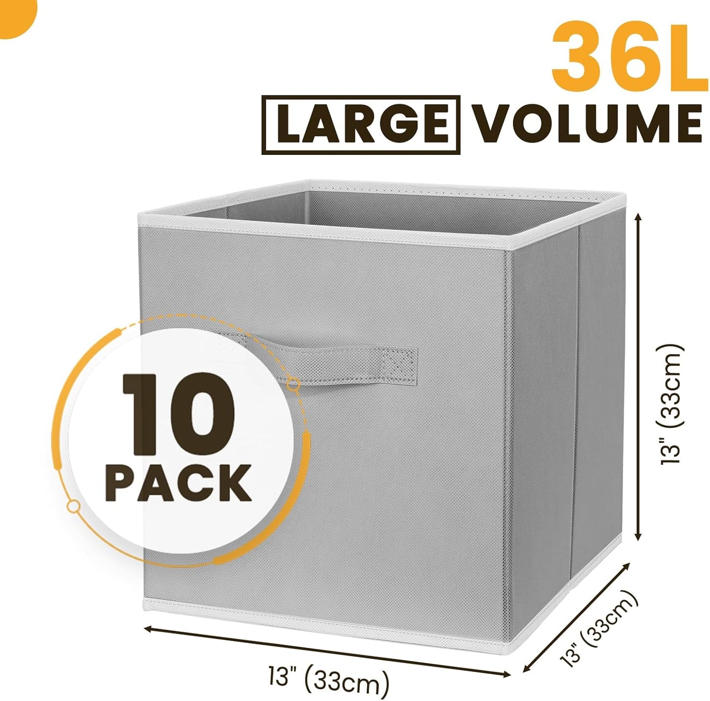 Criusia Large Storage Cubes, 13x13 Cube Storage Bins (Set of 10), Fabric Collapsible Storage Bins with Dual Handles, Foldable Cube Baskets for Shelf, Closet Organizers and Storage Box (Grey)