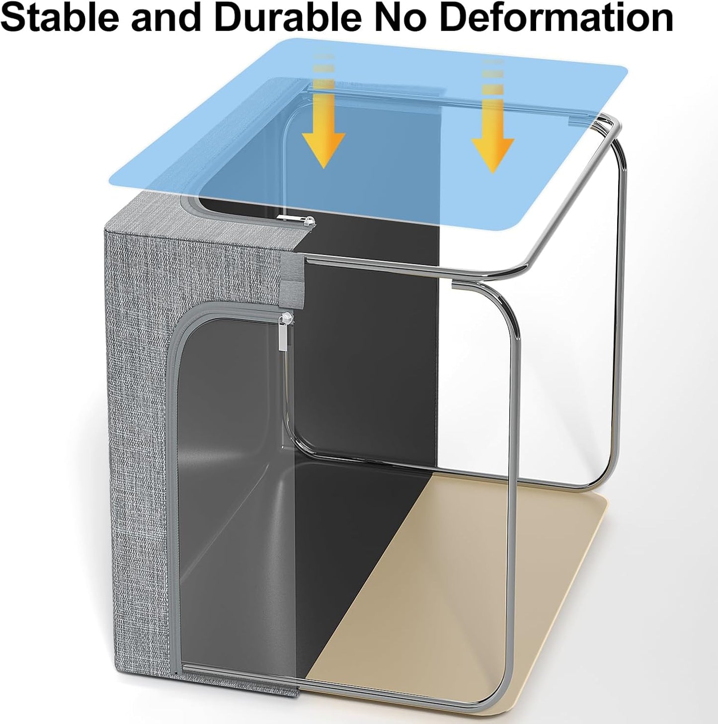 GoMaihe Clothes Storage Bins Metal Frame: 55L Extra Large Stackable Closet Storage Bin with Lid & Clear Window, Heavy Duty Blanket Box for Winter Coats Comforters (Fits Deep Closet 4-Pack)