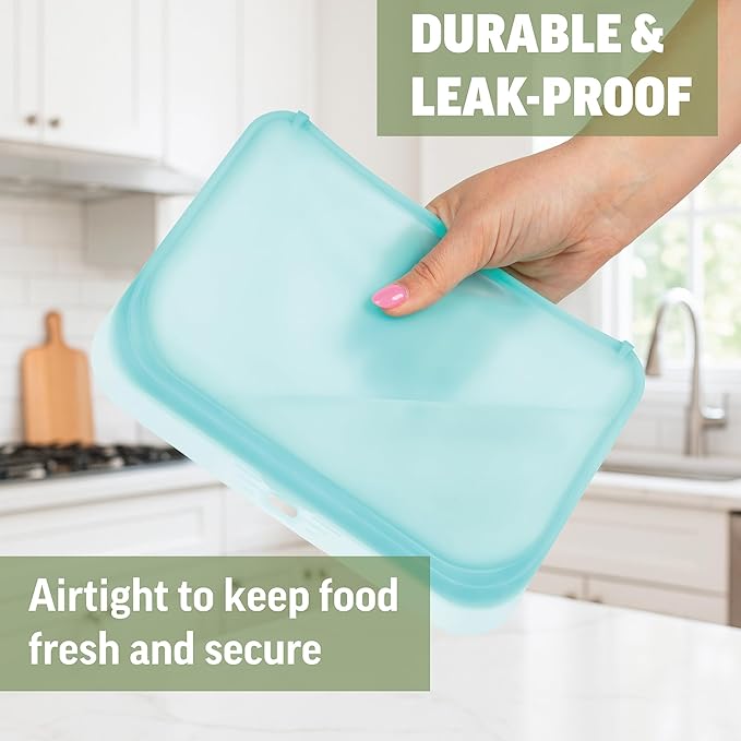 Zenlogy Reusable Silicone Snack Bag, Air-Tight Multi-Use, Freezer and Microwave Safe Food Storage Containers, Eco-Friendly alternative to plastic bags, 4 Pack (1 Snack, 2 Sandwich, 1 Half Gallon Size)