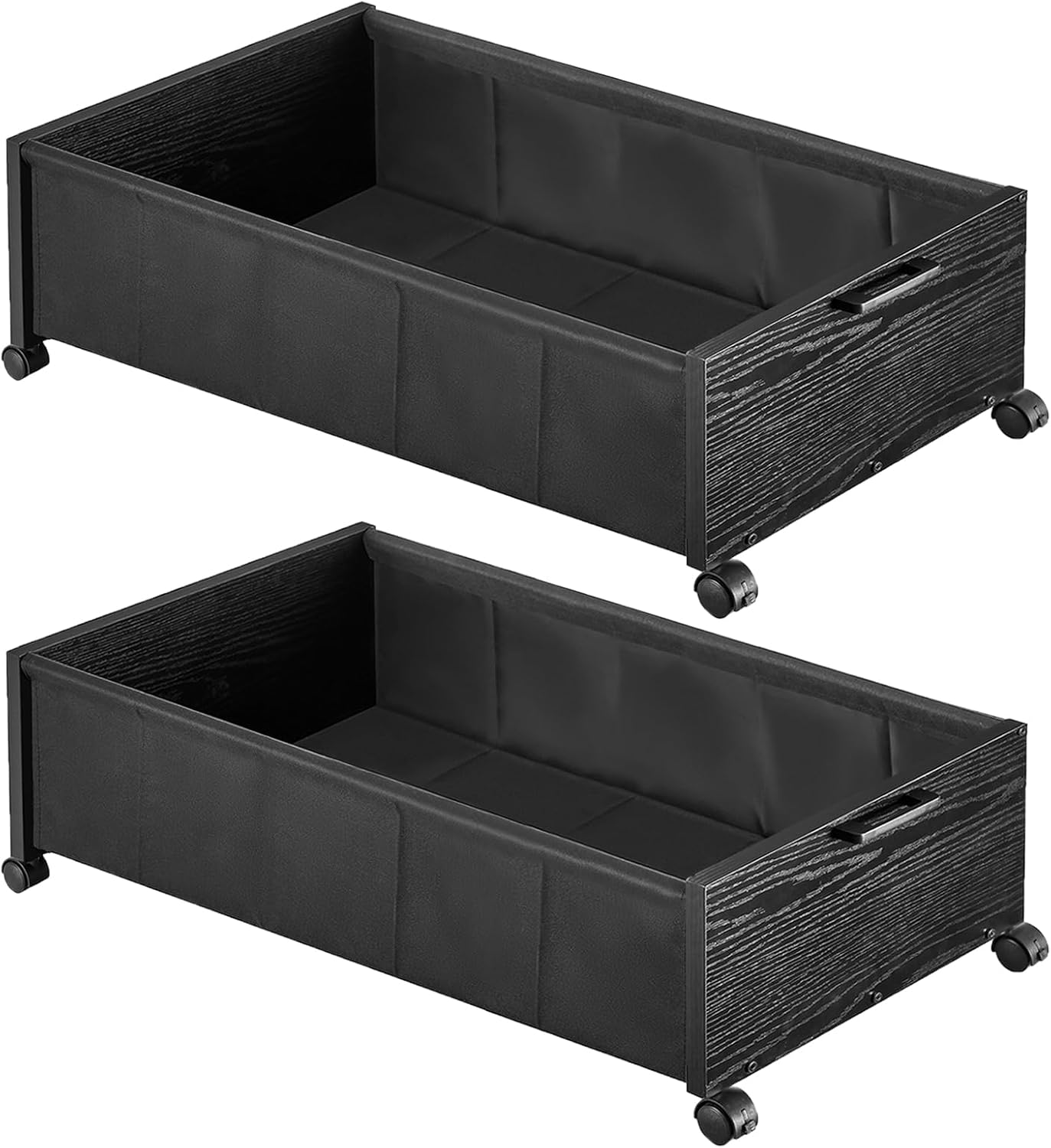 Under Bed Storage with Wheels, Wooden Under Bed Drawers On Wheels, Rolling Under Bed Shoe Storage, Space Saving, Black,Quadruple Size,90L