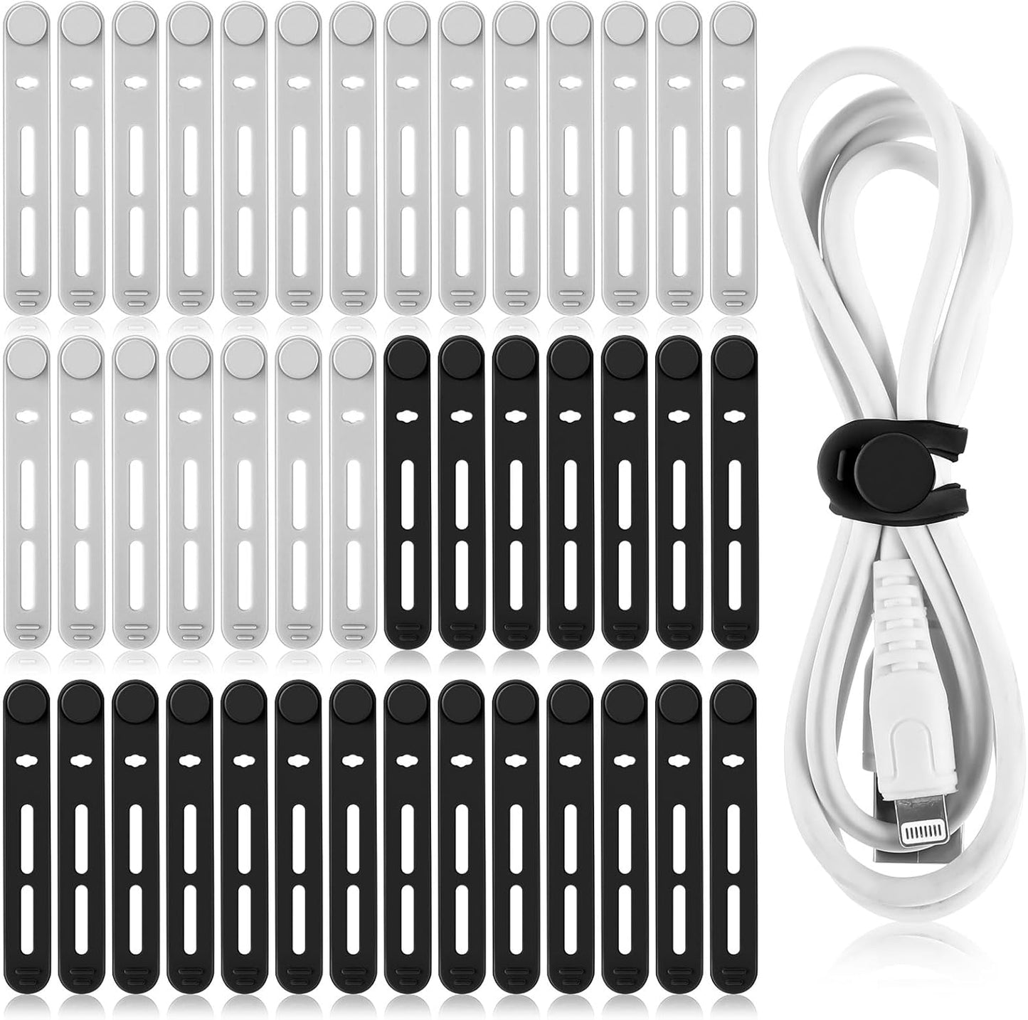 42 Pcs Silicone Cable Ties Reusable Cord Straps Multipurpose Elastic Cable Organizer for Bundling Fastening Earphone Phone Charger Home Office School(Black, Gray,3.15 Inch)