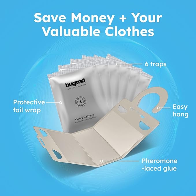 BugMD Clothes & Pantry Moth Traps (18 Count) – Sticky Glue Pheromone-Based Repellent for Closets, Cabinets & Wardrobes – Non-Toxic - Green