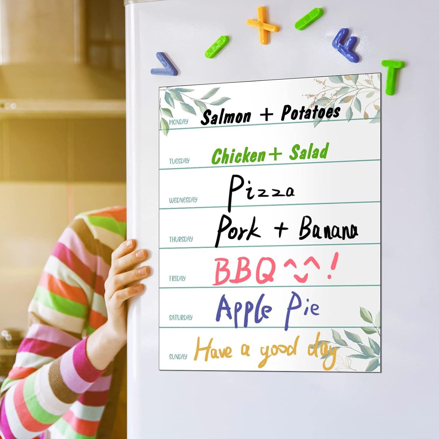 Outus 2 Pieces Magnetic Weekly Dry Erase Boards Erasable Weekly Calendars Whiteboard Planners with 2 Pieces Markers for Office, Home, School Supplies (Leaf Style)