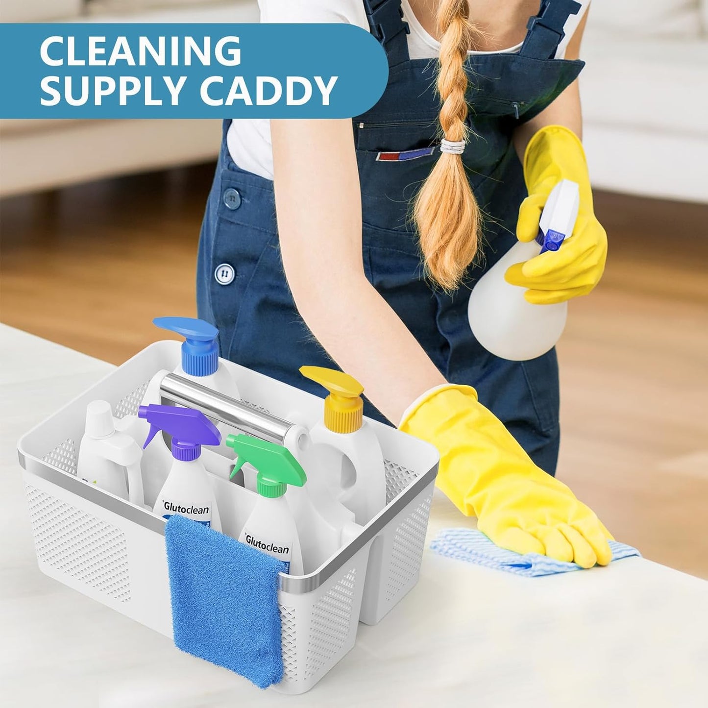 Plastic Shower Caddy Dorm: Portable Bathroom Caddy Organizer with Handle and Holes, Cleaning Basket, Hard Shower Basket Storage Tote for Toiletry, College Dorm Room Essentials White/Silver