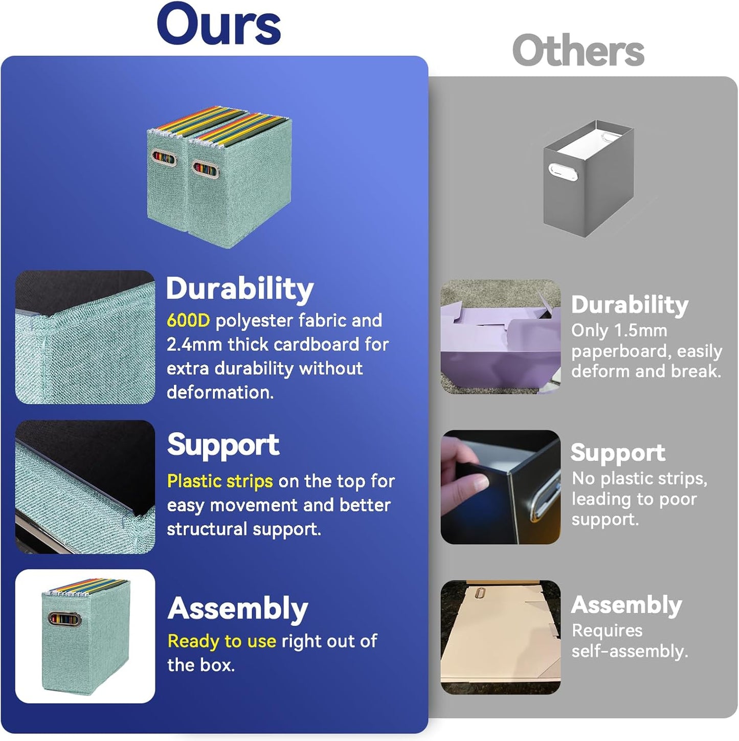 4 Packs Letter Size File Organizer, File Folders Organizer, Fabric Storage Box, Collapsible Paper Organizer with Metal Handle, Smooth PVC Rails, Only Box (Green)