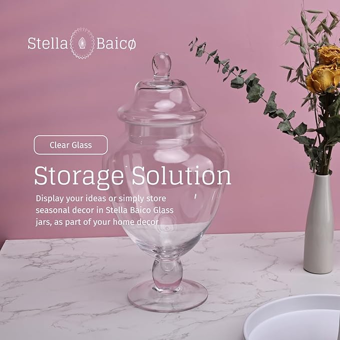 Clear Glass Apothecary Jars with Lid, Glass Candy Jar for Candy Buffet, Elegant Decorative Glass Jars for Wedding, Display and Party, Large Candy Canisters (Height: 12.6", Diameter: 6.3")