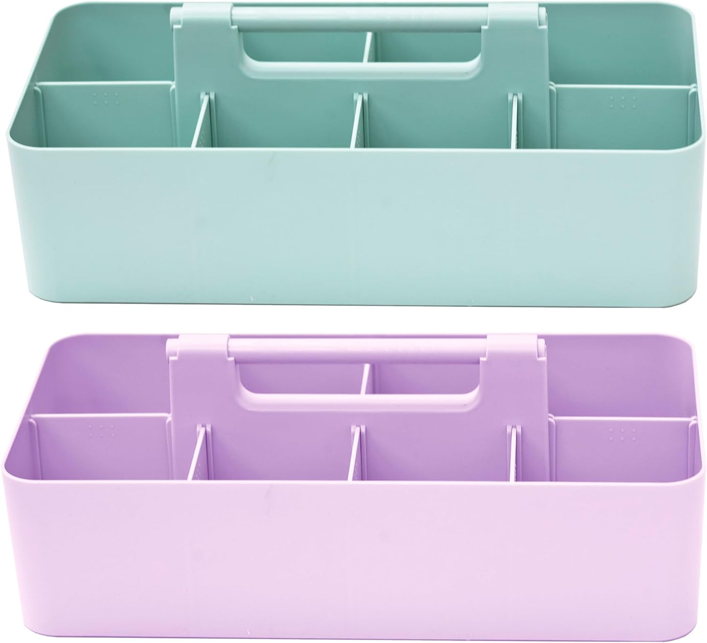 Portable Caddy Organizer -2 Stackable Plastic Caddy with Handle | Desk, Makeup, Dorm Caddy, Classroom Art Organizers (Made In Usa) (Mint/Lavender)