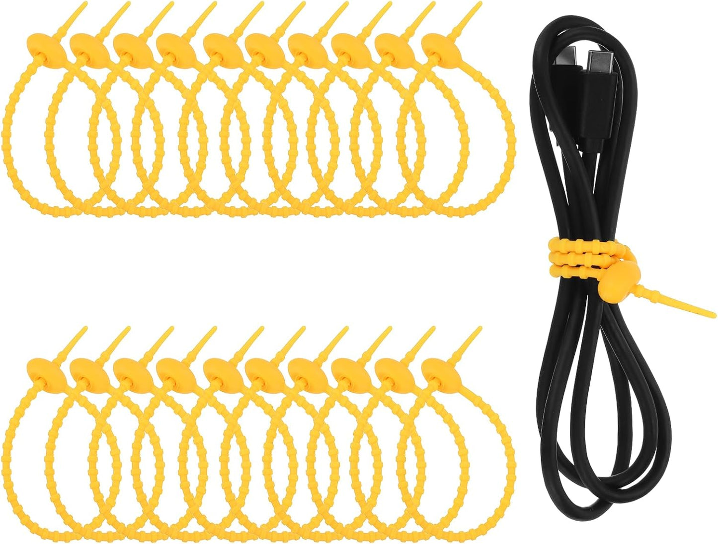 uxcell 20 Pcs Silicone Ties Bag Clip, 8.5 Inch Multi Purpose Silicone Zip Ties Reusable Rubber Zip Tie, Cable Strap Cord Organizer for Home Office Food Bag Wires Cables, Orange