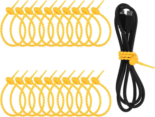 uxcell 20 Pcs Silicone Ties Bag Clip, 8.5 Inch Multi Purpose Silicone Zip Ties Reusable Rubber Zip Tie, Cable Strap Cord Organizer for Home Office Food Bag Wires Cables, Orange