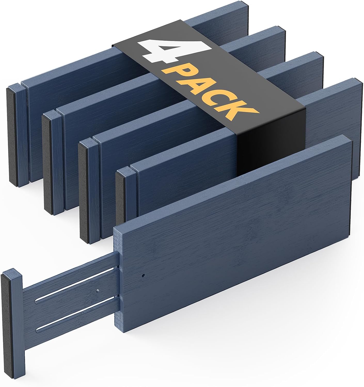 SpaceAid Bamboo 4 Pack Dresser Drawer Dividers, 4.65“ High Adjustable 12.5“-17” Drawer Organizers, Expandable Organization for Clothing, Clothes, Dressers, Navy Blue