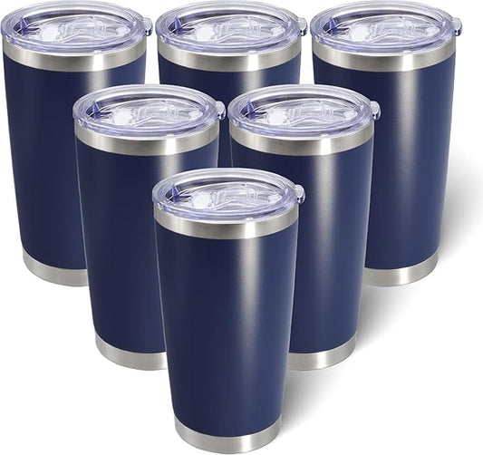 20oz Tumbler Bulk Stainless Steel Tumblers with Lid Vacuum Insulated Double Wall Travel Coffee Mug Powder Coated Tumbler Cup for Hot and Cold Drinks(Navy Blue, 6 pack)